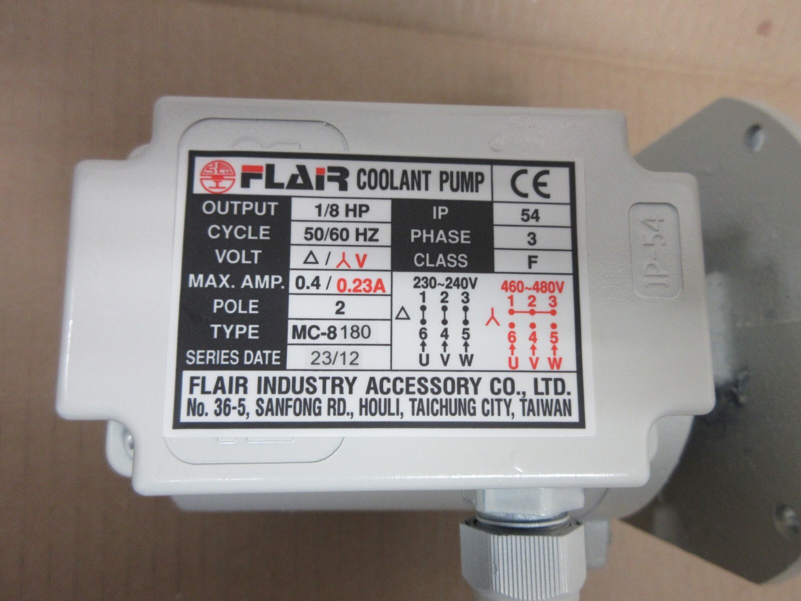 MC-8180 Coolant Pump for Lathe Grinder & Mill 3 phase 180mm 230/460V