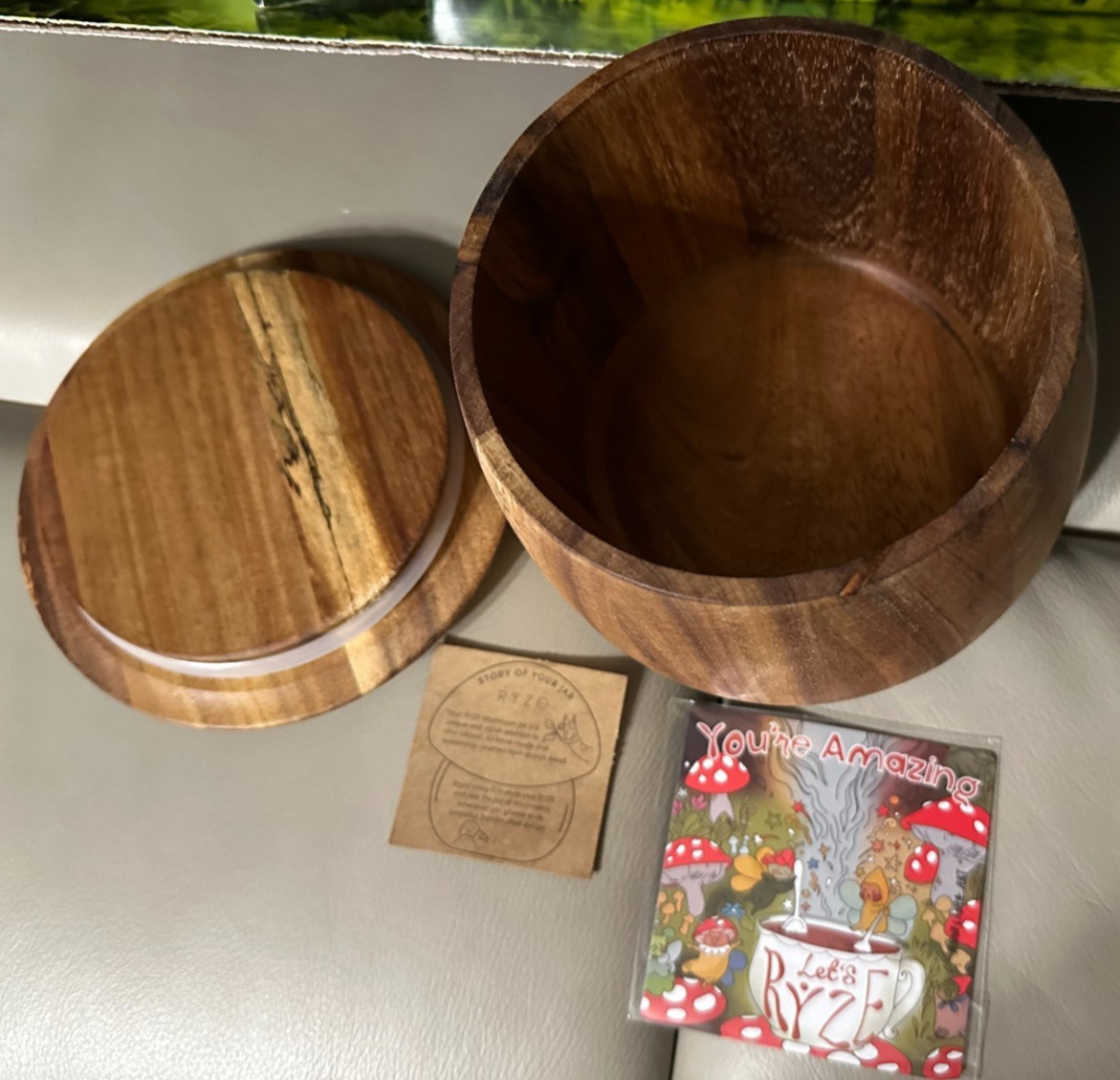 Ryze Mushroom Coffee Acacia Wood Storage Jar Lidded Container with Spoons Magnet