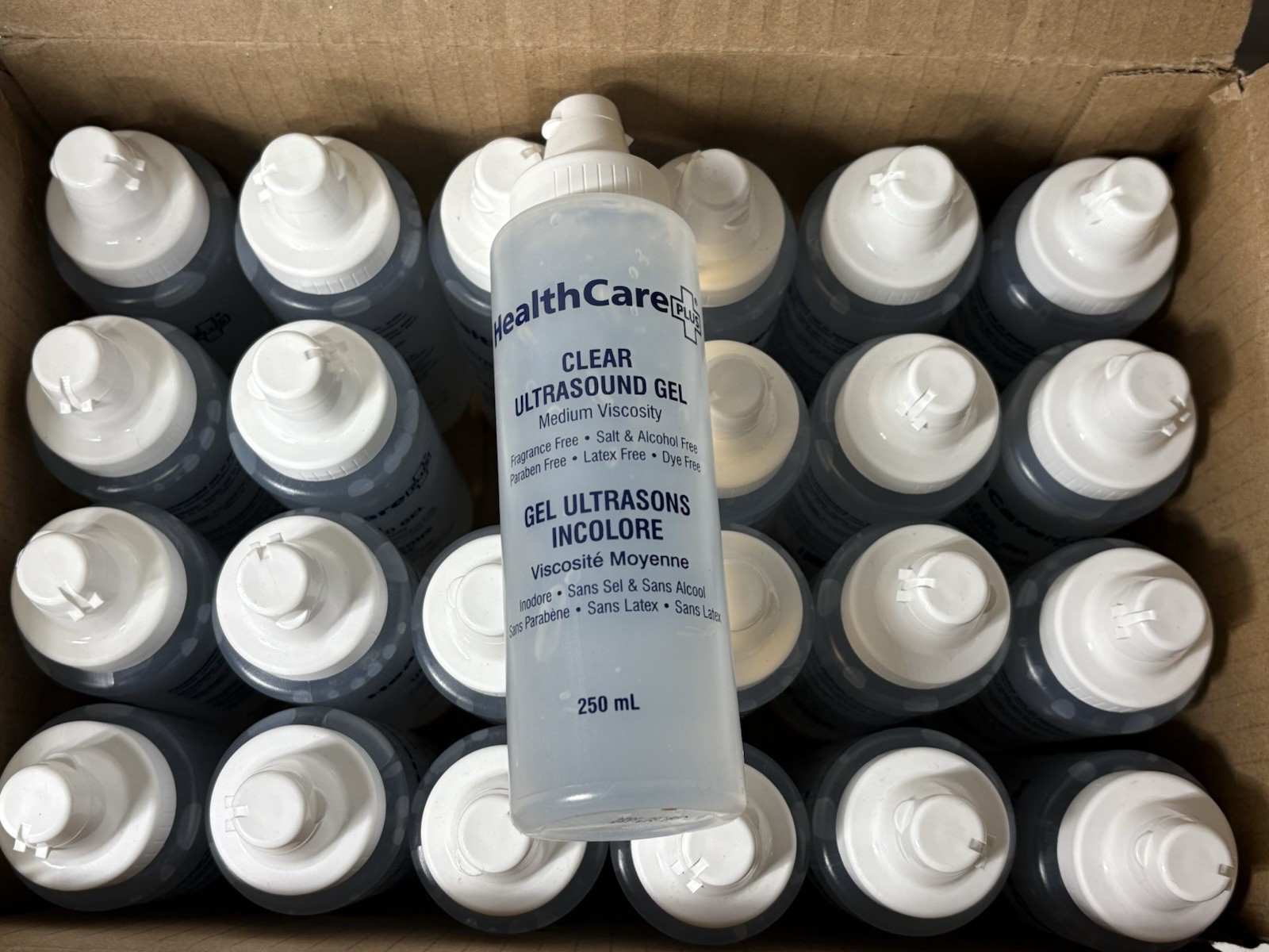HealthCare+ Clear Ultrasound Gel 250mL – Case of 24 Bottles – Exp 06/2026