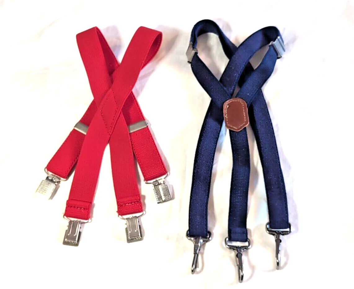 Boys Elastic Suspenders Lot Of 2 pairs Red Blue