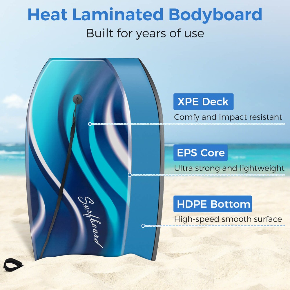 37" Lightweight Body Board w/ EPS Core XPE Deck HDPE Bottom Crescent Tail