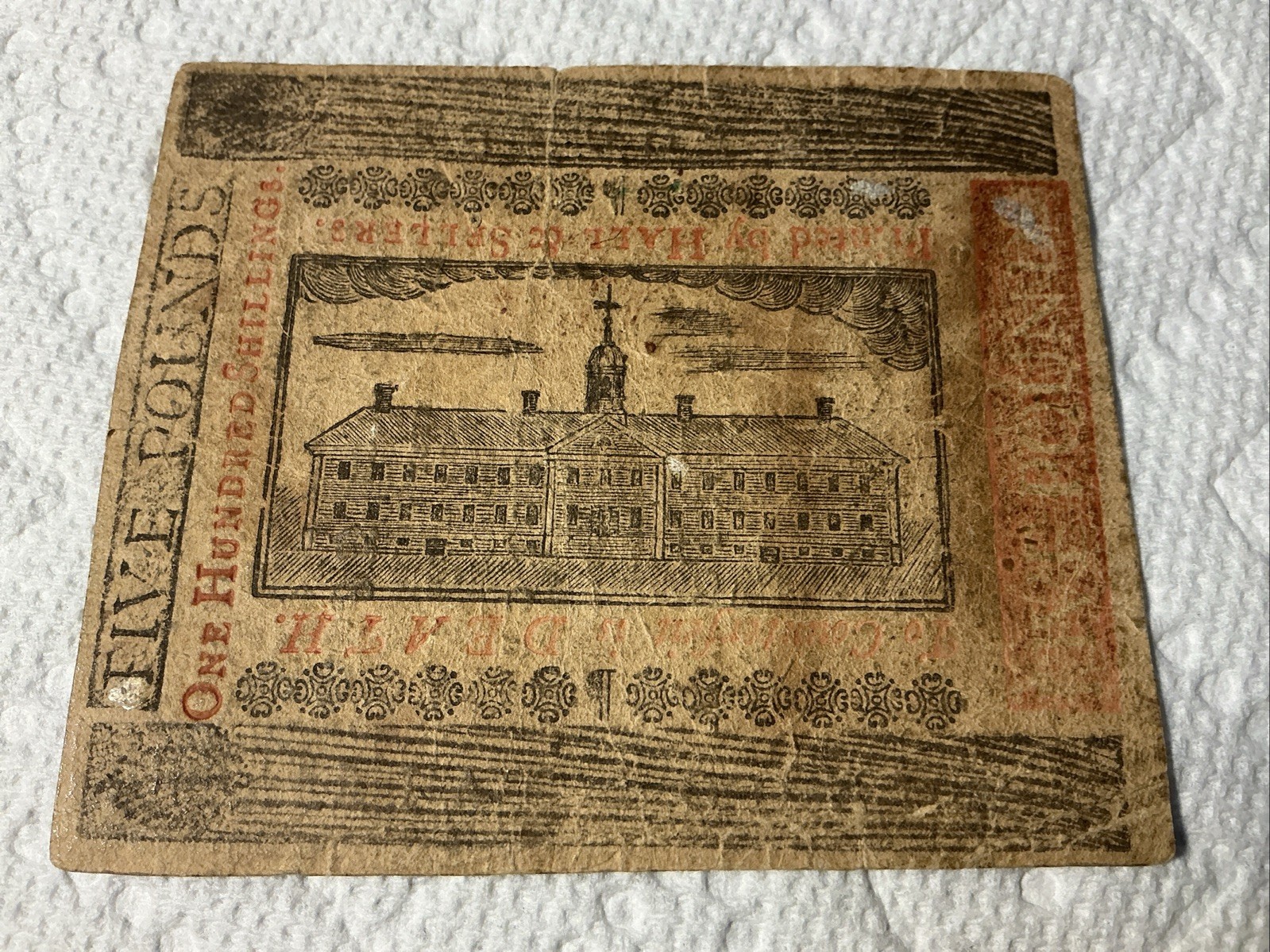PENNSYLVANIA COLONIAL NOTE 5 POUND 1775 PA-176 Printed Only 1669, Franklin Press