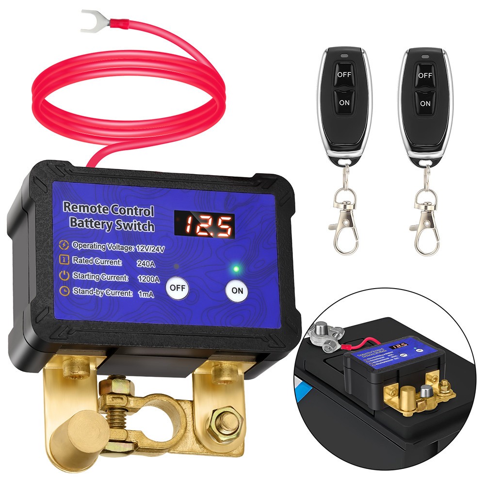 12V/24V 240A Kill Switch Remote Battery Disconnect Switch LED Voltmeter US