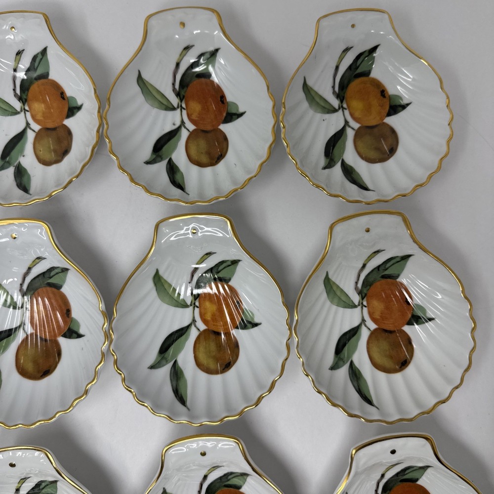 Royal Worcester Evesham 12 Pc Porcelain Shell Dishes England Fruit Pattern Set