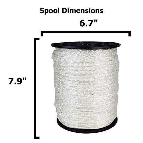 3/16" Nylon Rope, Solid Braid Utility Rope, 500 ft 3/16" x 500 ft spool White