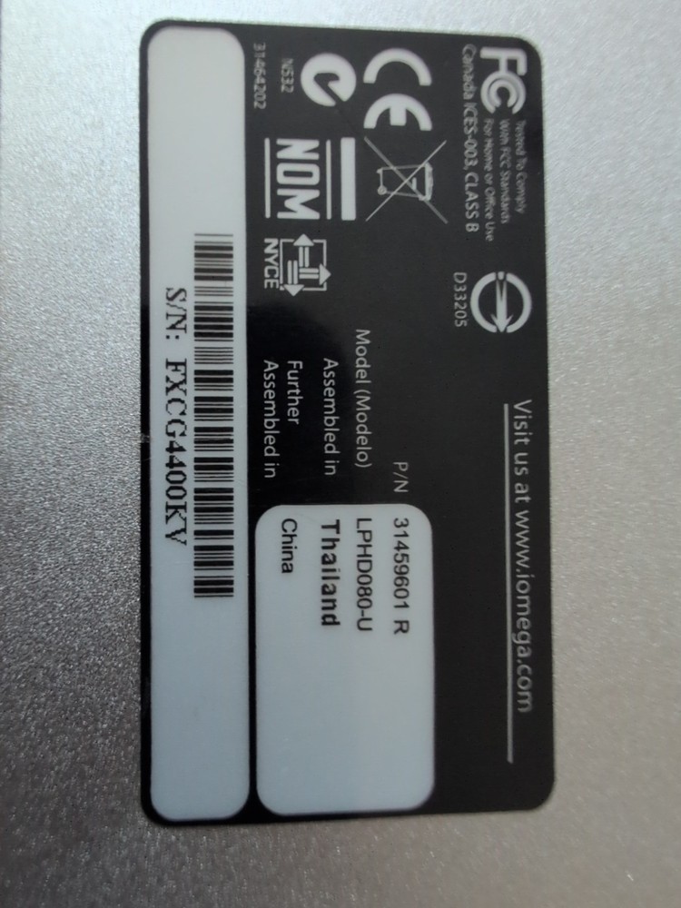 Iomega 80GB External 2.5” Hard drive TESTED WORKING