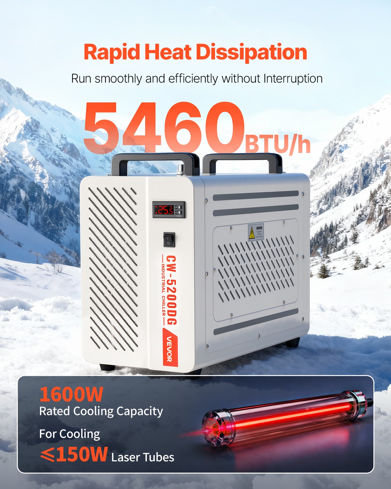 VEVOR Industrial Water Chiller 5460 BTU/h Water Cooler with Compressor 3.4 GPM