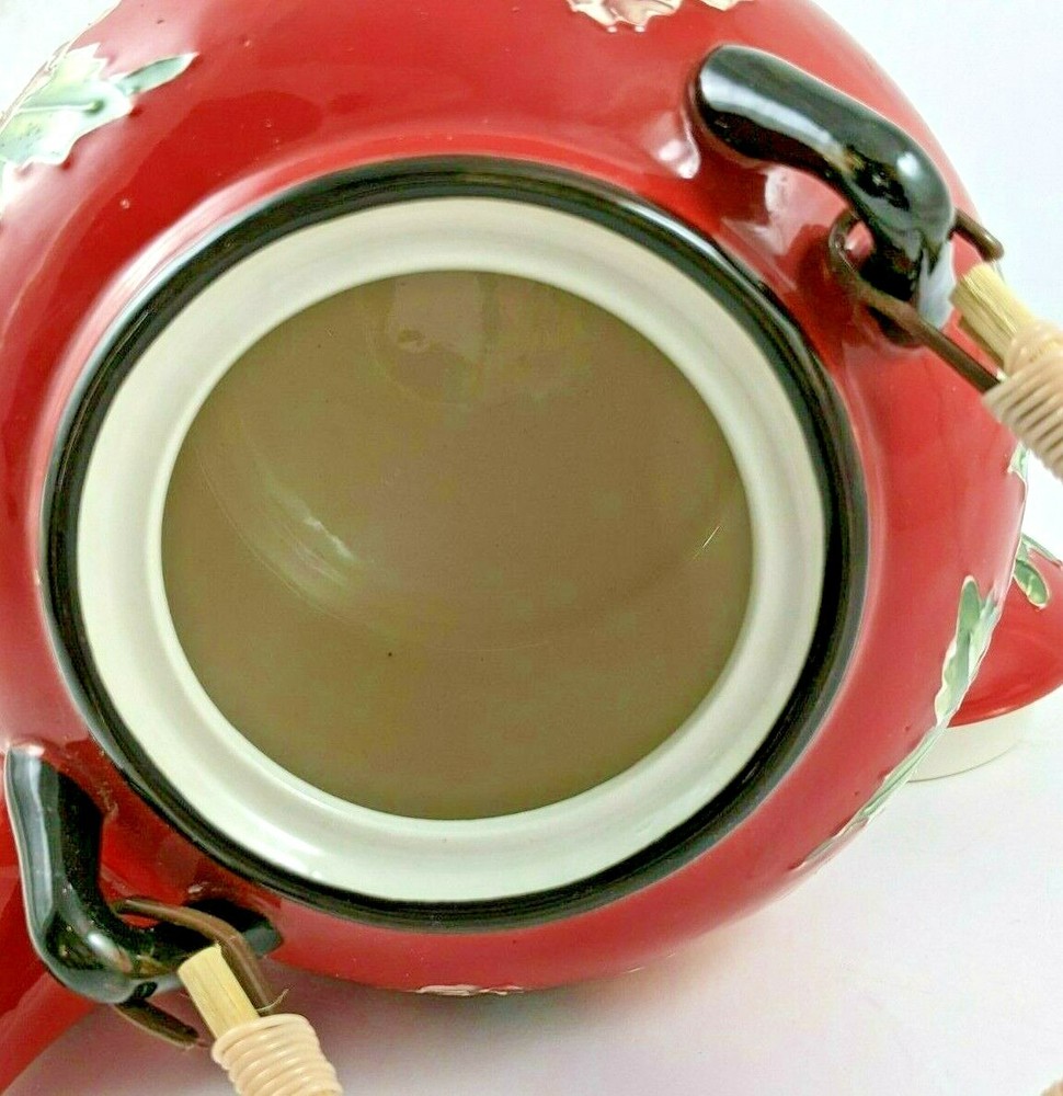 Pier One Ceramic Hand Painted Peony Tea Pot Stoneware