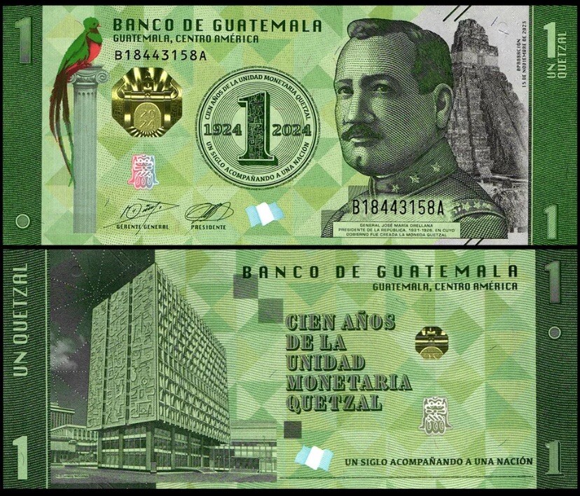 GUATEMALA 1 Quetzal, 2024, P-129, Commemorative, UNC World Currency