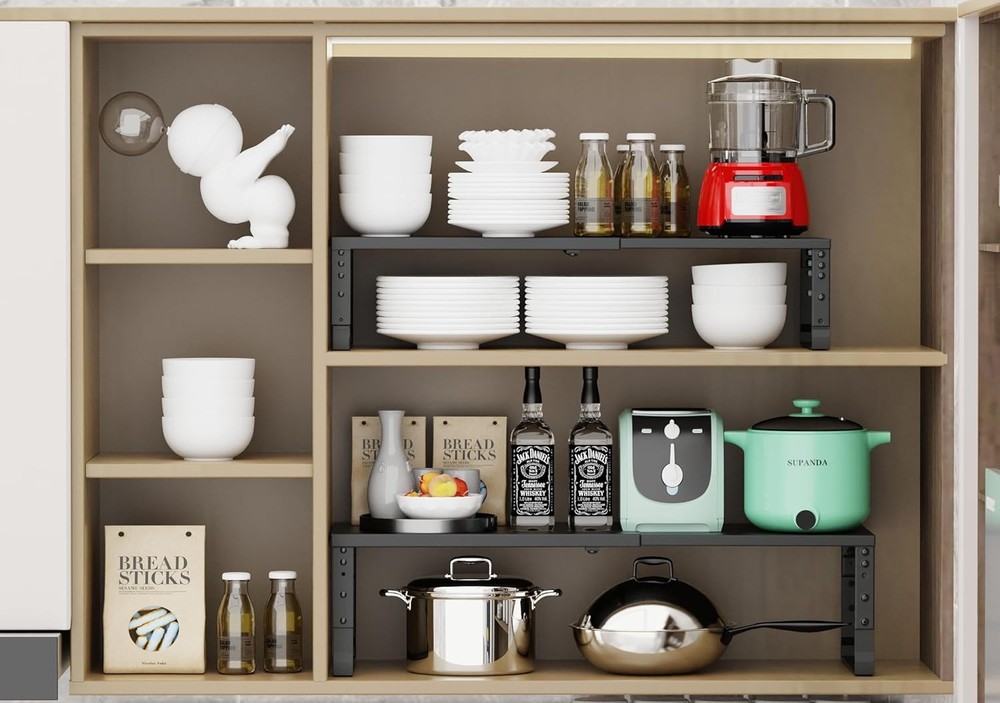 Expandable Stackable Spice Rack Organizer Kitchen Cabinet,Adjustable Counter
