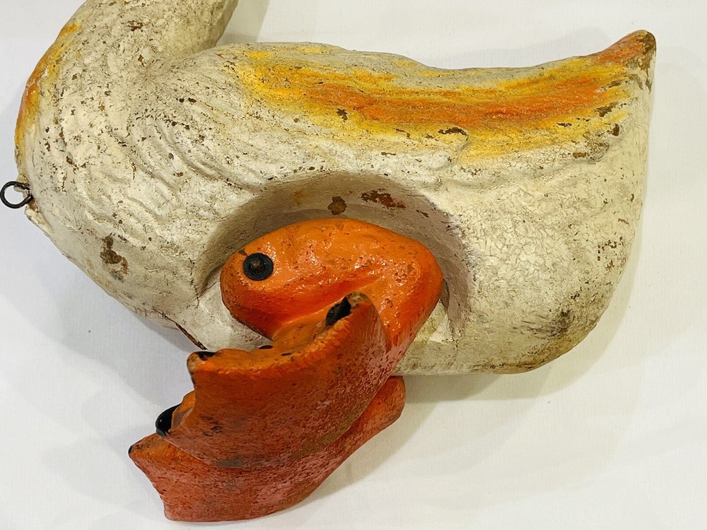 Antique Composition Paper Mache Duck Goose Pull Toy Waddling 8.5"