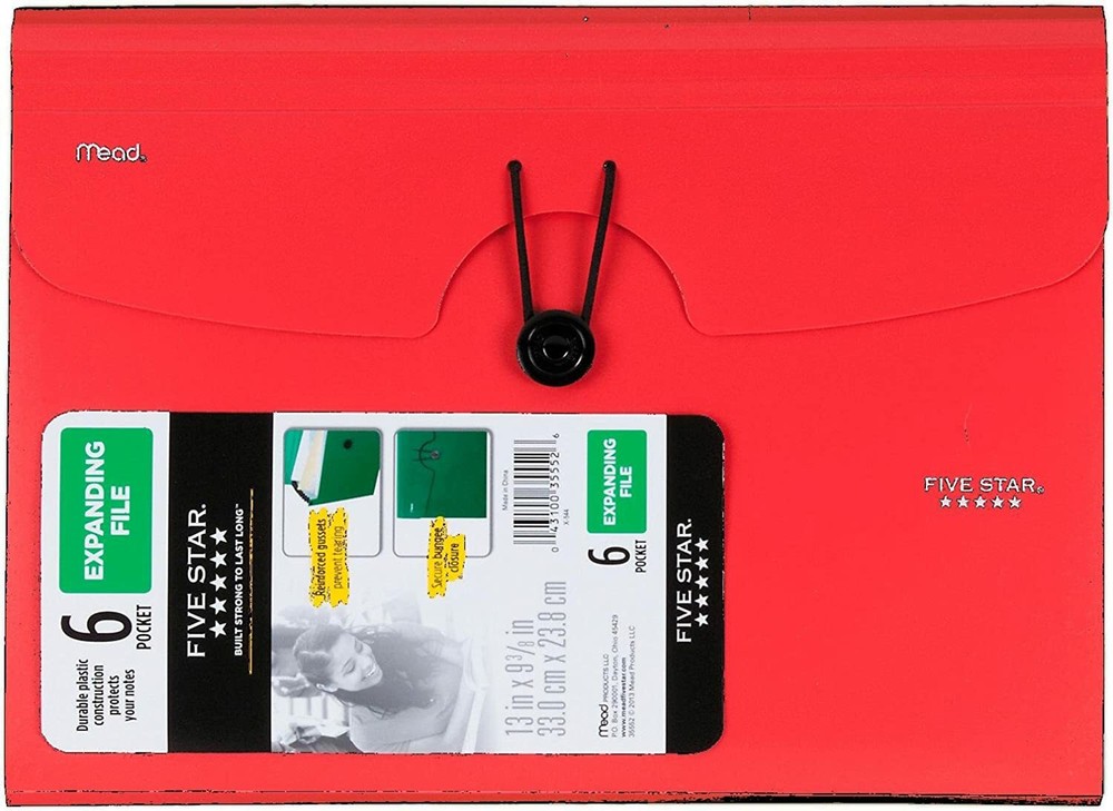 Five Star 6 Pocket Plastic Expanding File Select Color