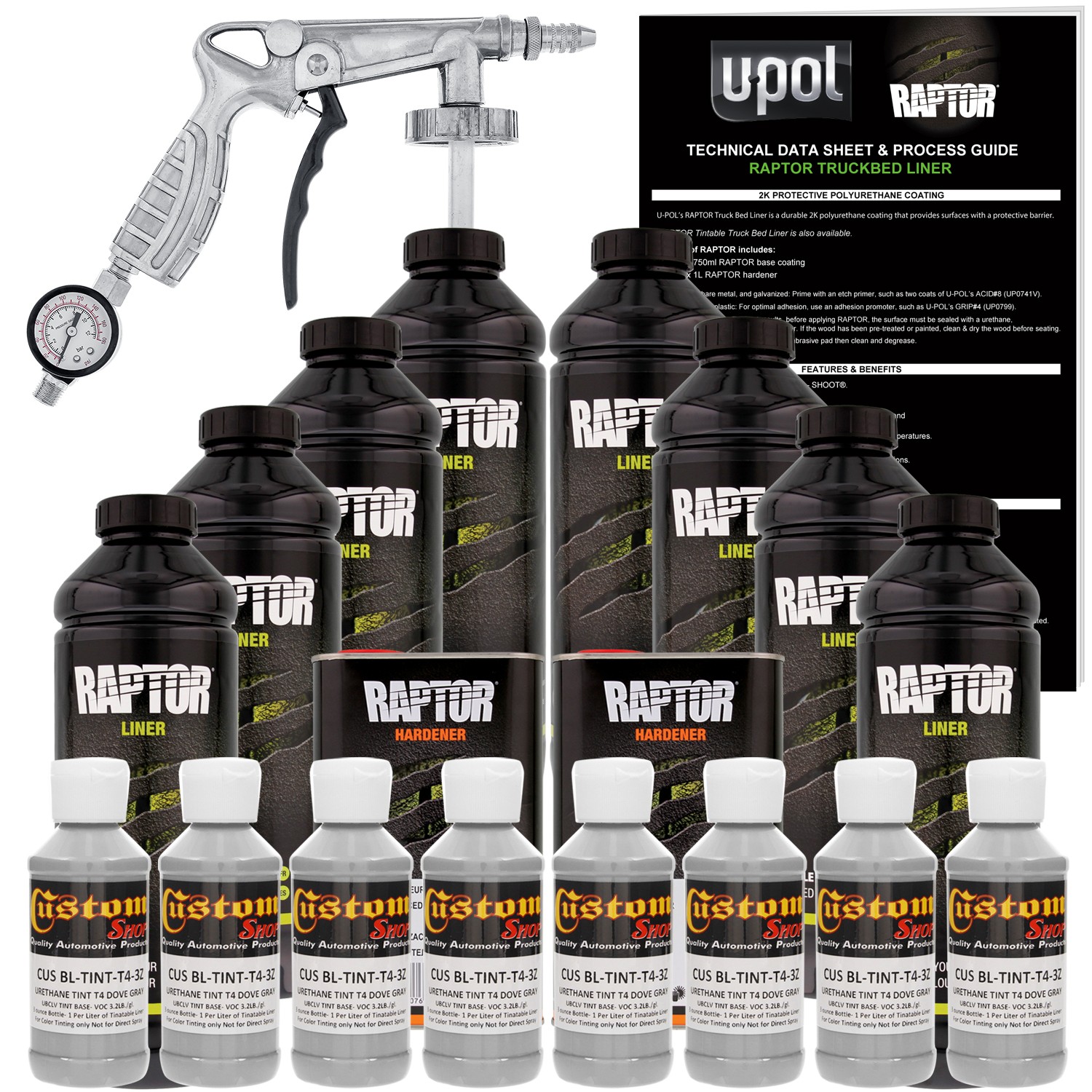 U-POL Raptor Tintable Dove Gray Spray-On Truck Bed Liner Spray Gun, 8 Quarts