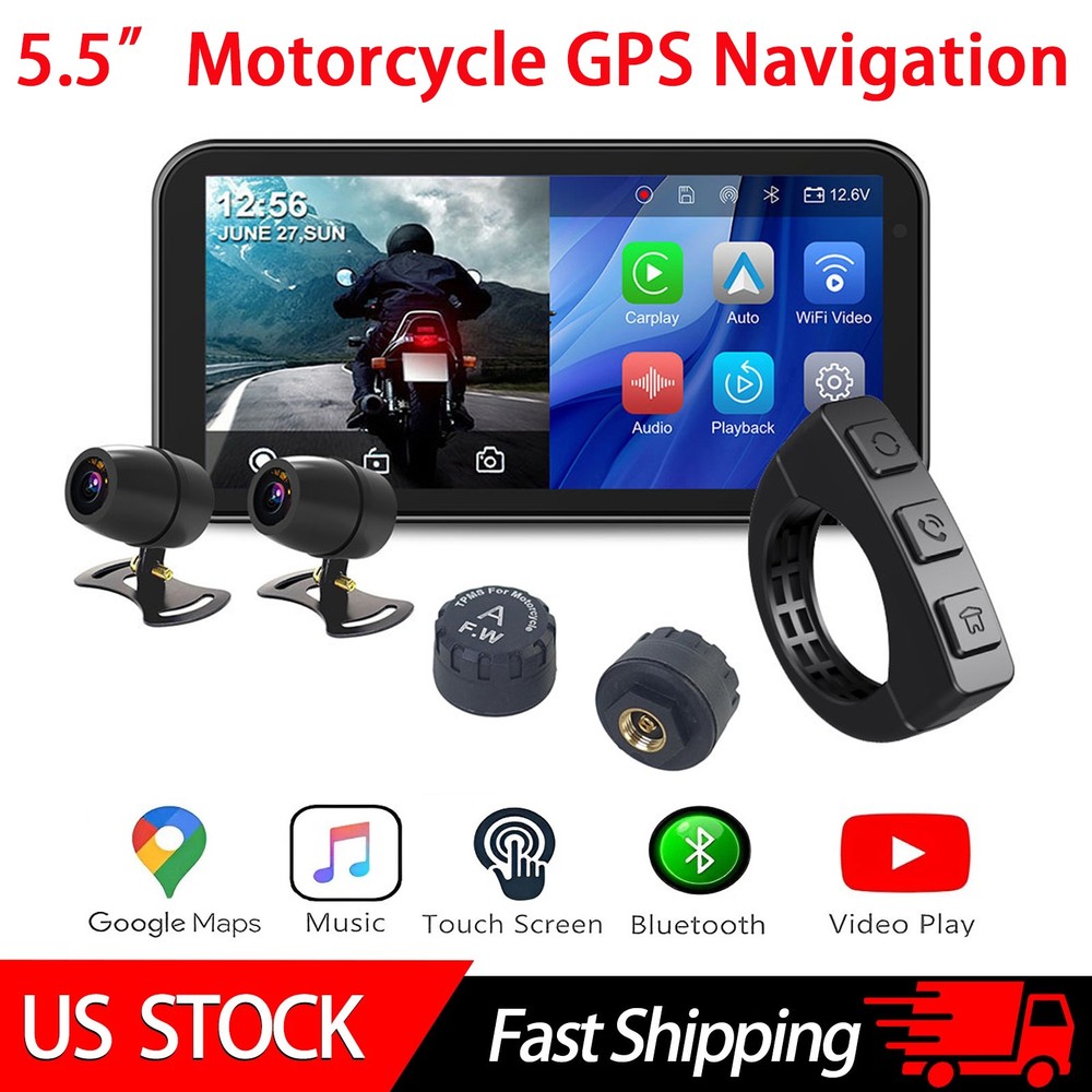 6.25" Motorcycle GPS Navigation Touch Screen Wireless CarPlay Android Auto Siri