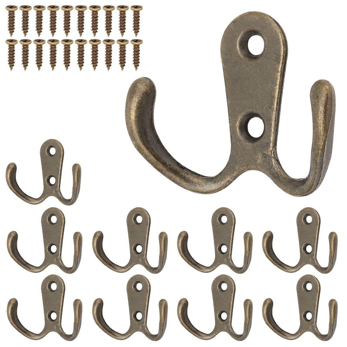 10/20pcs Heavy Duty Double Prong Coat Hooks Wall Mounted Retro Robe Hat Clothes