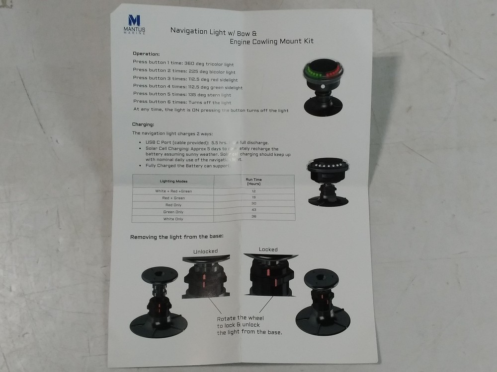 Mantus Marine Navigation Light Bow & Engine Cowling - Mounting Base Replacement