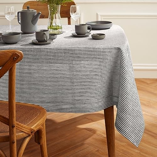 Linen Striped Tablecloth 60 x 90 Inch - 90" x 60" (Rectangular) Black & White