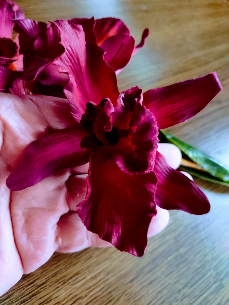 Artificial Mini Cattleya Orchid stem DEEP BURGUNDY WINE
