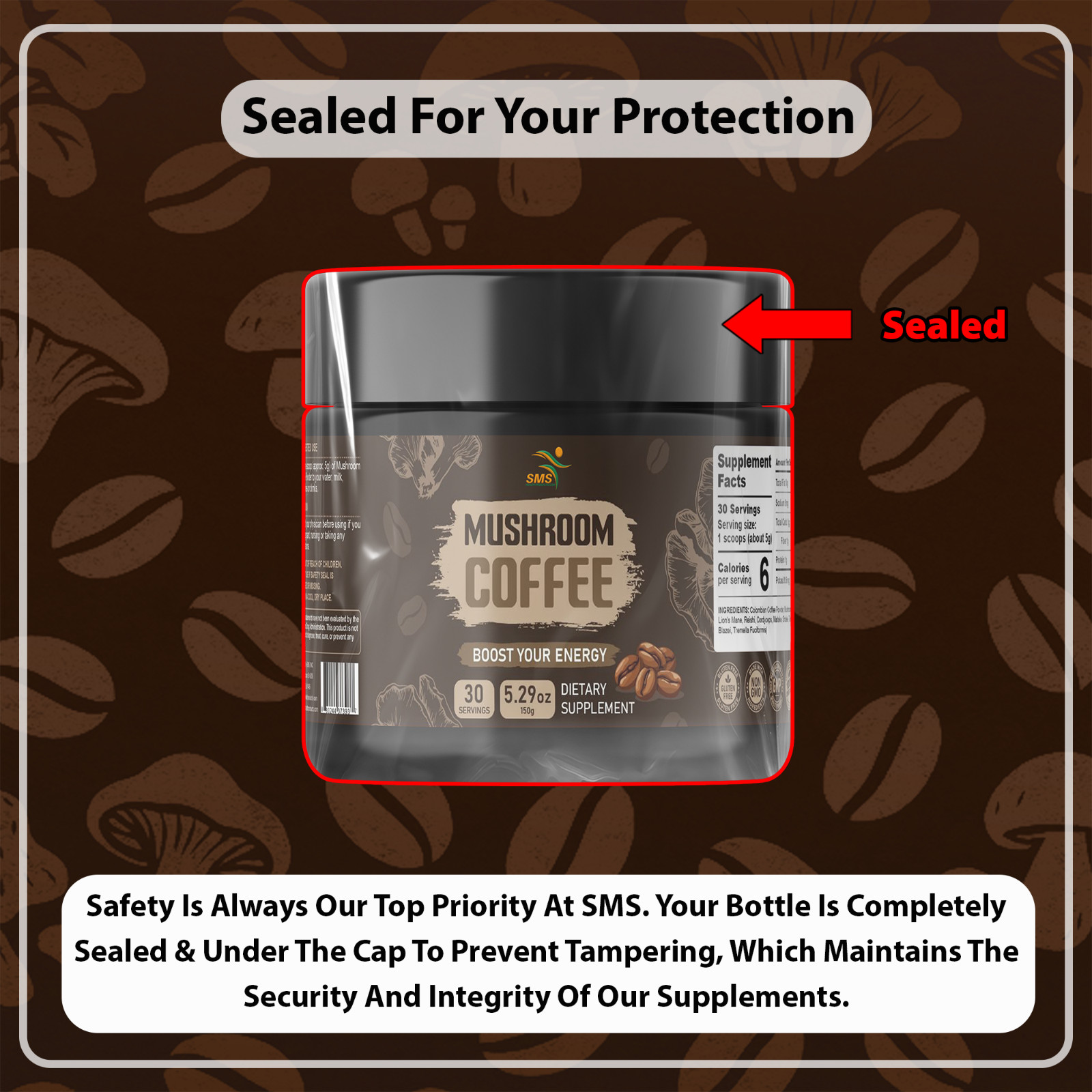 Organic Mushroom Coffee 9 Adaptogenic Mushroom 150g 30 Servings