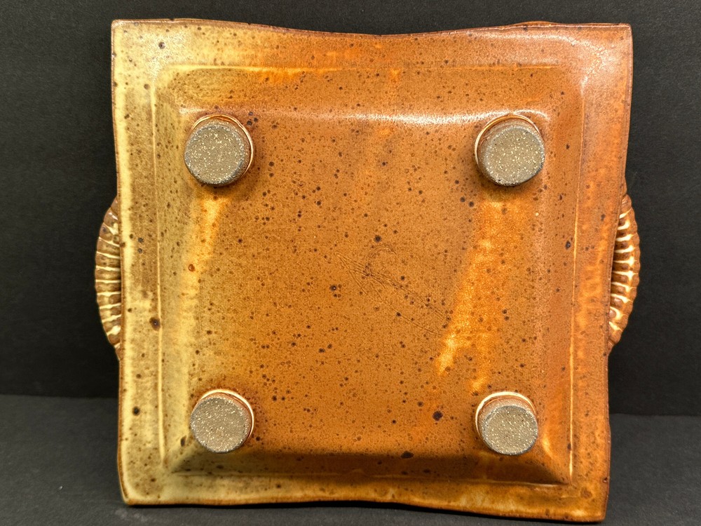 Studio Art Pottery Square Imprinted Fish - Double Handled Serving Tray/Dish