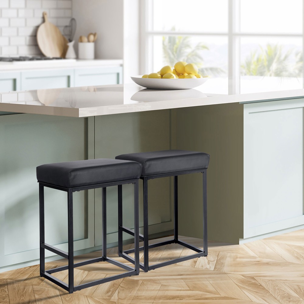 Set of 2 for Kitchen Counter Backless Modern Square Barstools Upholstered
