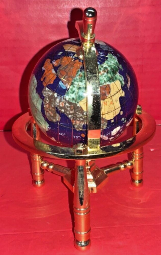 6” Globe Lapis w/ Gold Plated Stand & Box