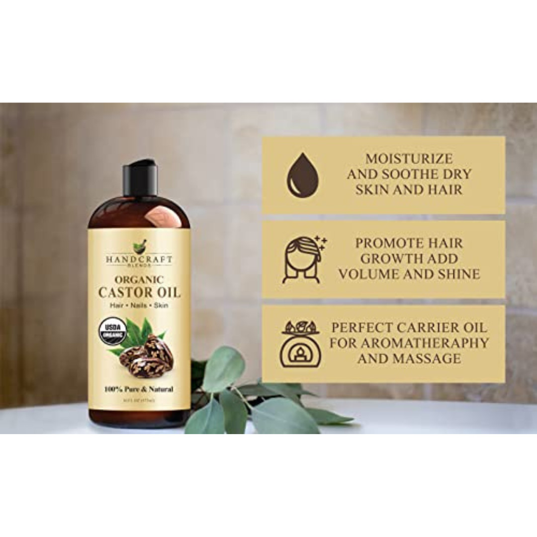 Premium Organic Castor Oil 100% Pure and Hexane-Free Cold-Pressed Beauty 16 fl.