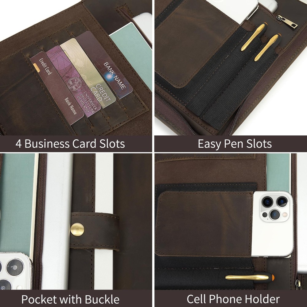 Genuine Leather Portfolio with Hidden Handle, Clipboard Folder, Front Pocket,...