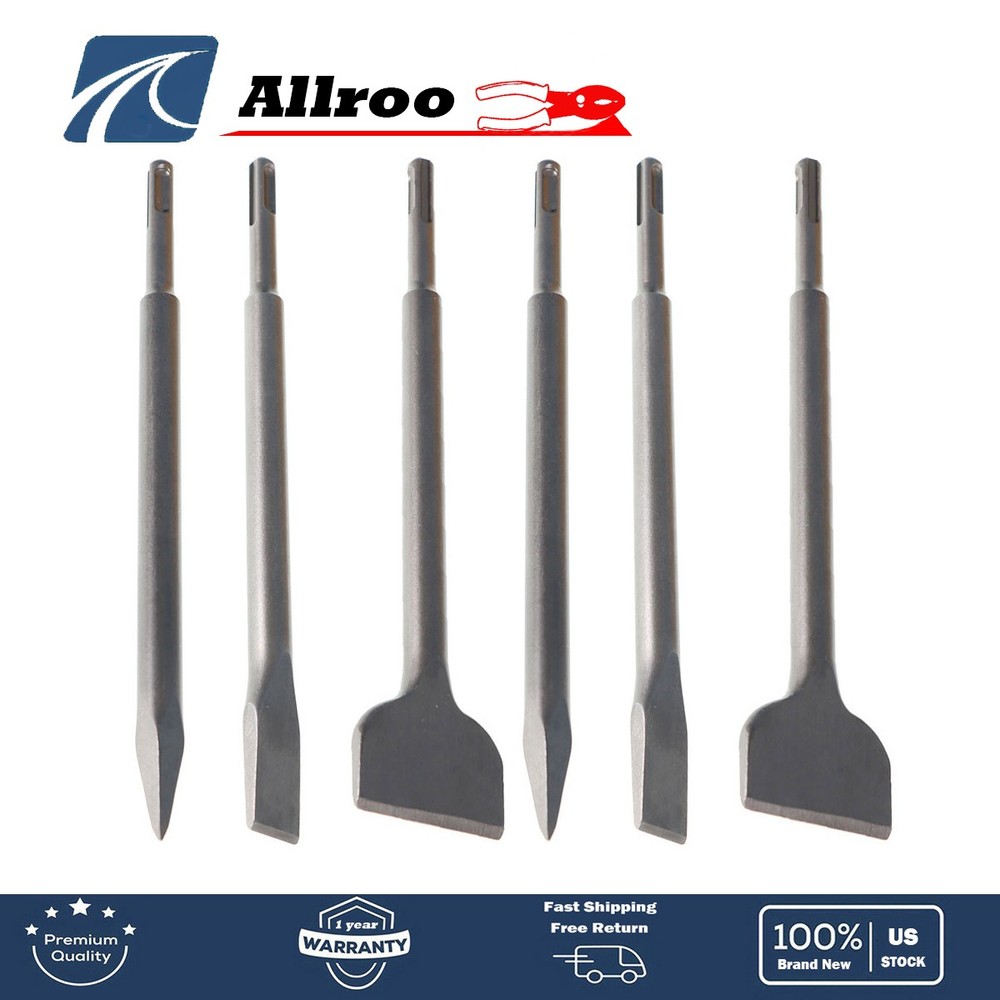 6-Pack Concrete Drill Bit Set Includes Point Chisel + 20mm & 40mm Flat Chisel US