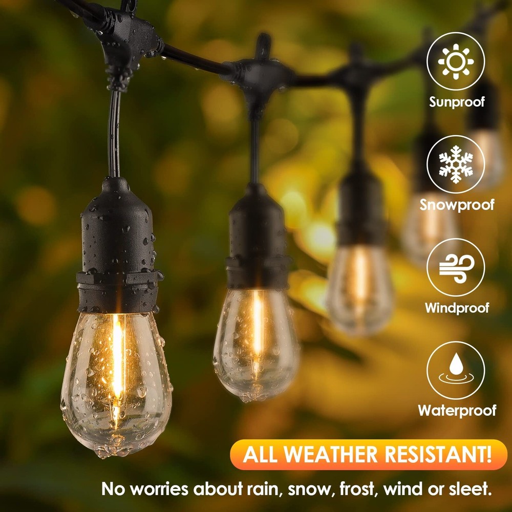 Mlambert 96FT LED Outdoor String Lights, Dimmable Waterproof Patio Lights wit...