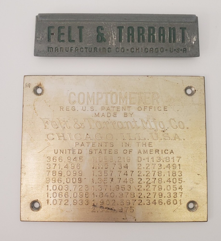 Felt & Tarrant Comptometer Adding Machine Antique Calculator Metal Logo Emblem