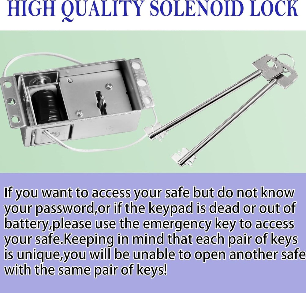 Electromagnetic Solenoid Safe Lock Replacement, 2 Override Unique Keys