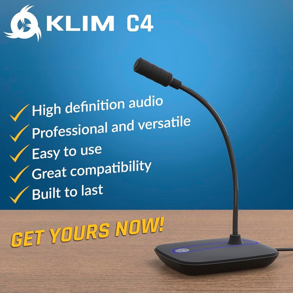 KLIM C4 Computer Microphone with Mute Button - USB Mic for Computer and Console