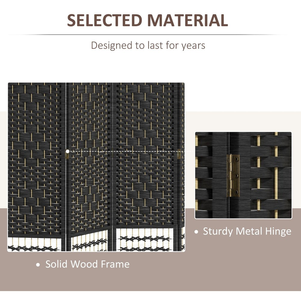 Black 5.6ft 4-Panel Folding Room Divider Screen for Interior Spaces