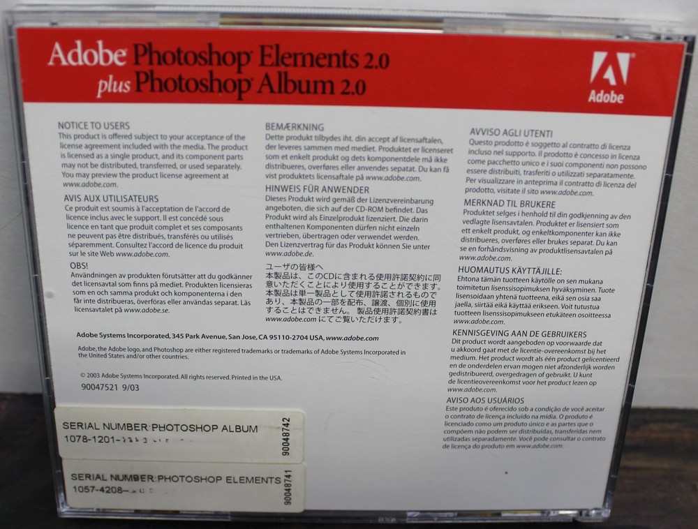 Adobe Photoshop Elements 2.0 (CD-ROM with Serial Number)
