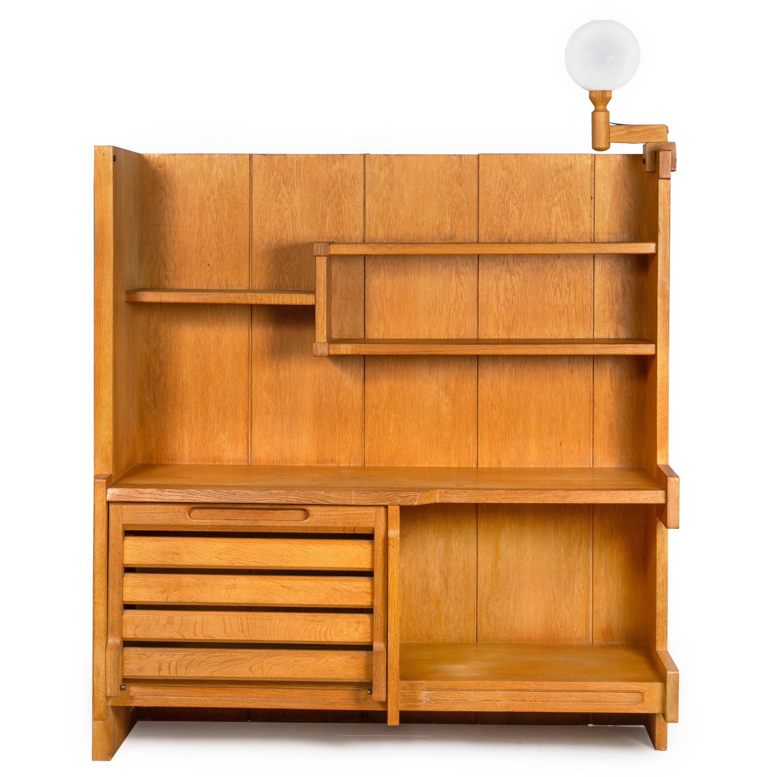 French Modernist Oak Bar Cabinet Bookshelf by Guillerme and Chambron