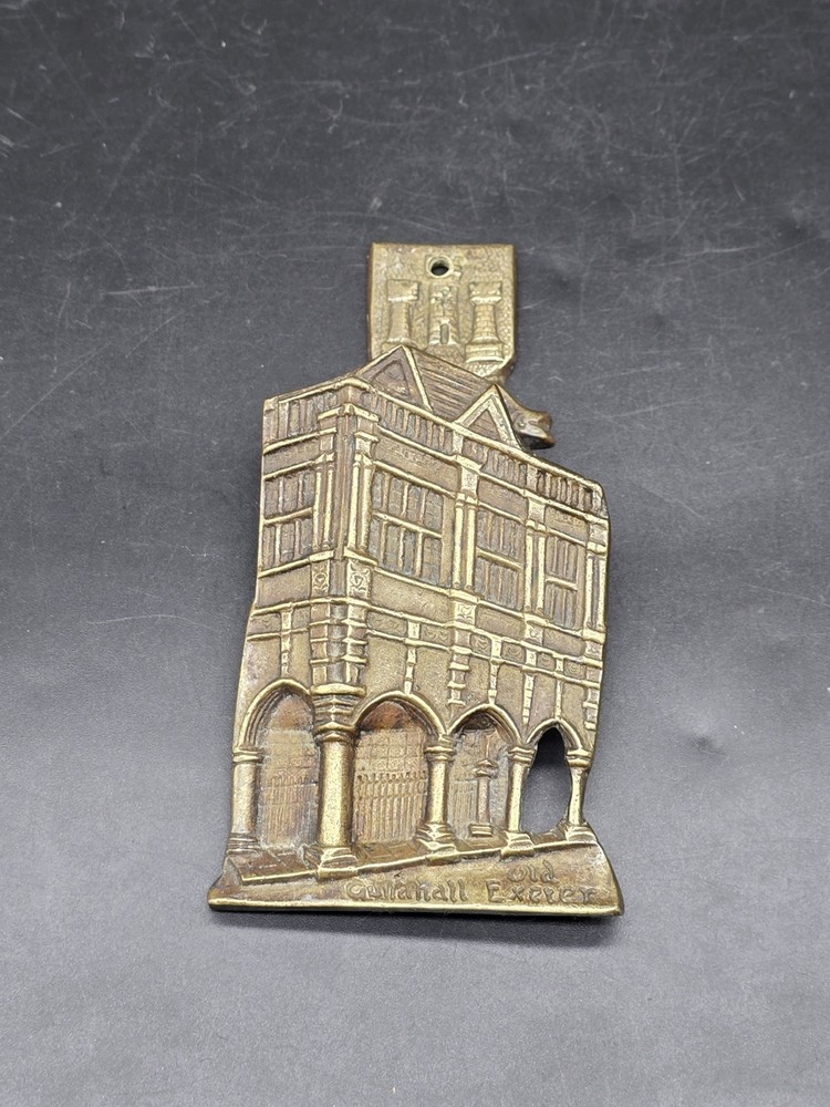 Vintage Cast Brass Door Knocker Old Guildhall Exeter Rectangular 59x112mm