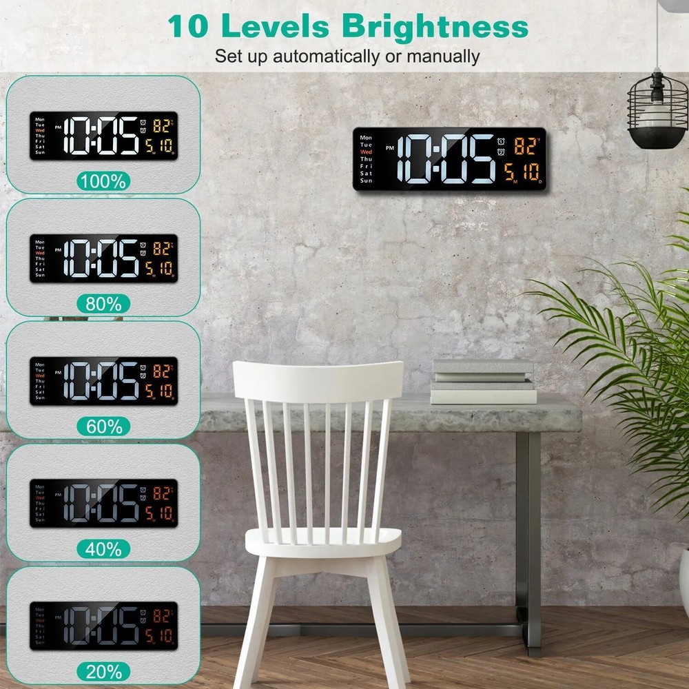 16" Large Digital Wall Clock with Remote, Large Display LED Wall Clock Timer USA