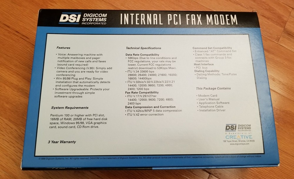 Creative 56k pci data fax v.90 modem with voice