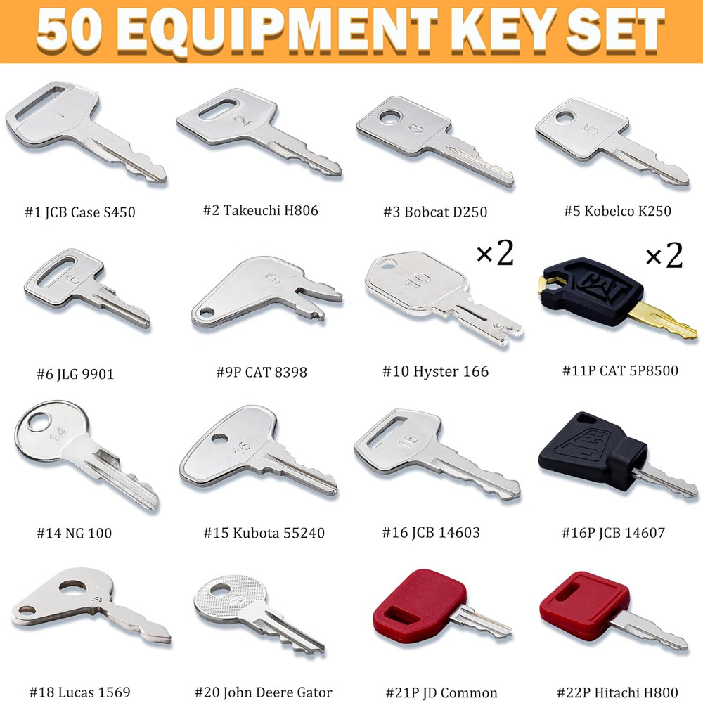 50 Heavy Equipment Keys Master Set, Construction Contractor Machine Ignition Key