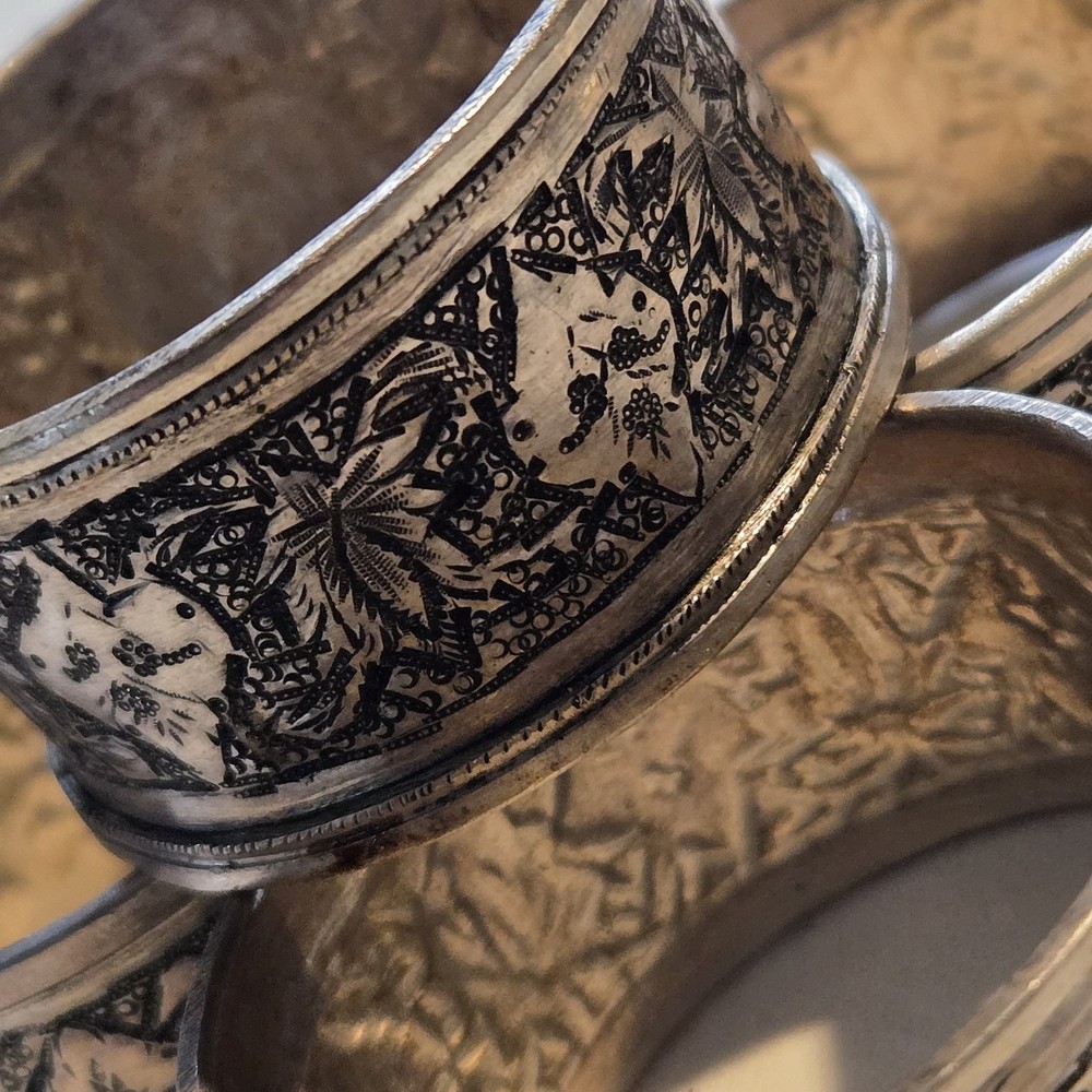 Set Of 4 Genuine Middle Eastern Solid Silver Napkin Ring
