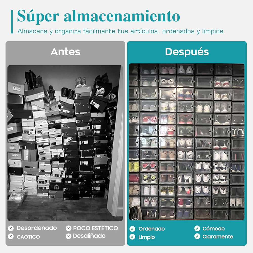 Large Shoe Organizers Storage Boxes for Closet, 12 Pack Clear Plastic Stackable