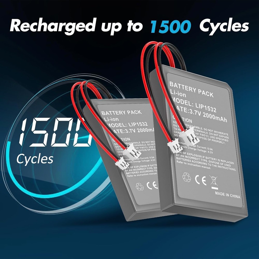 2 Pack 2000mAh Batteries for PS4Pro/PS4Slim Controller,Replacement Lithium Ba...