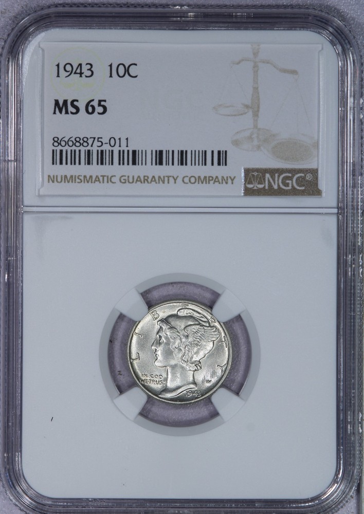 1943 Mercury Dime 10c NGC MS65