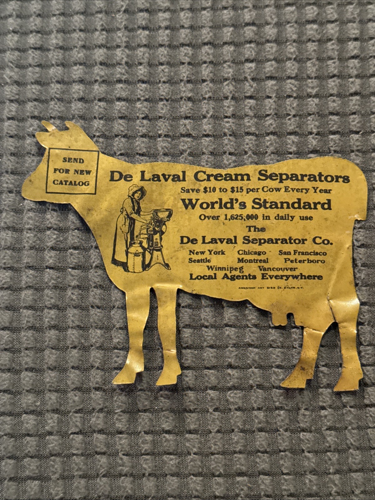 De Laval Cream Separator Advertising Tin Die Cut Cow