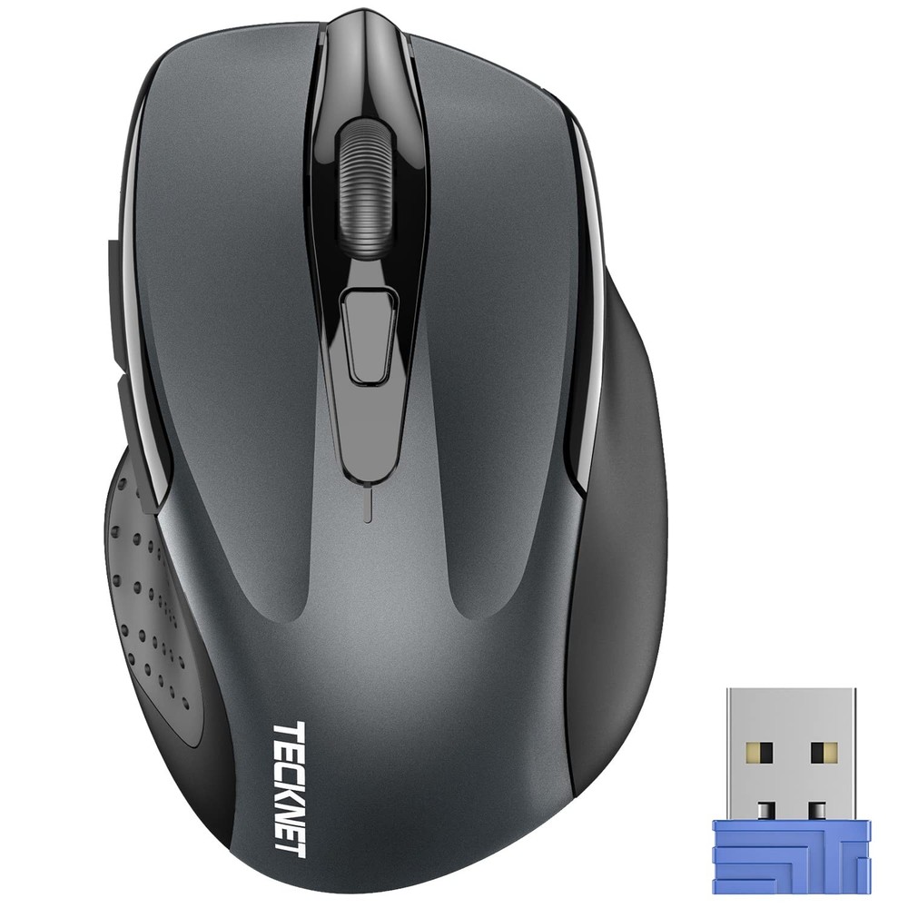 TECKNET Wireless Mouse, 2.4G Ergonomic Optical Computer Mouse for Grey