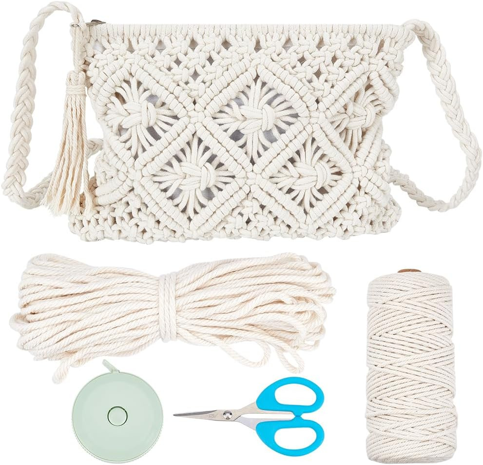 Macrame Bag DIY Kit Bohemian Shoulder Bag Macrame Purse Set with Instruction ...
