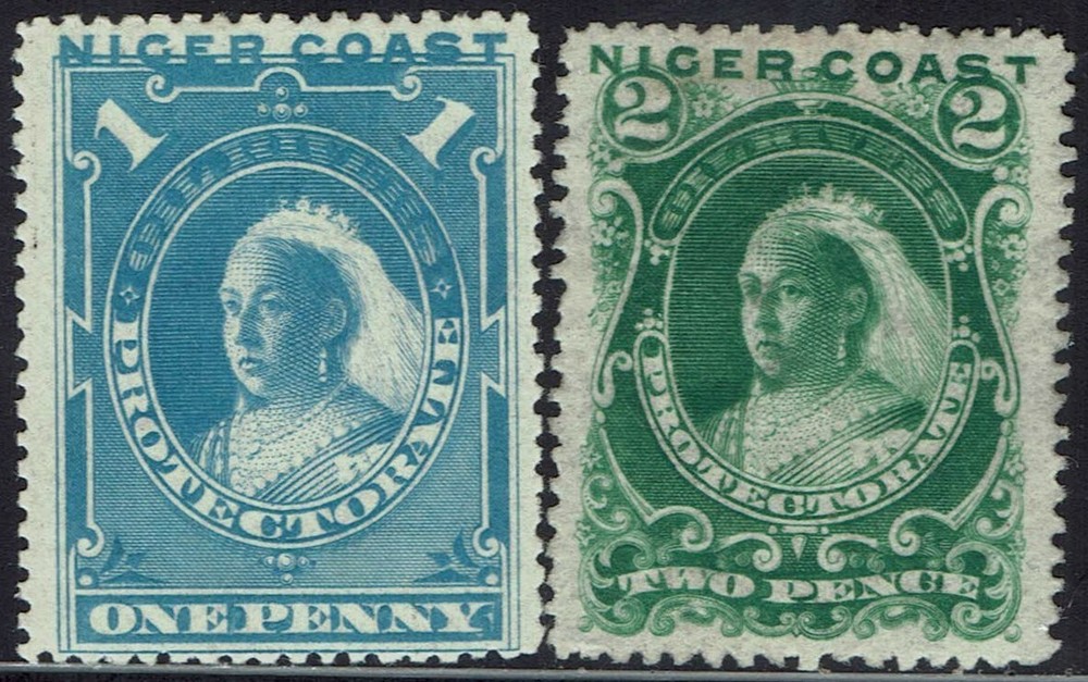 NIGER COAST 1894 QV 1D AND 2D
