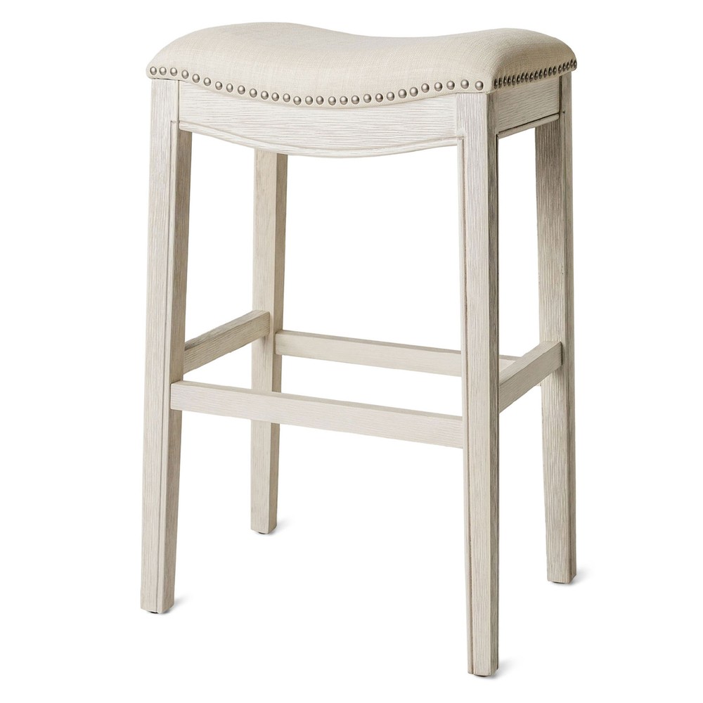 Maven Lane Adrien Backless Saddle Kitchen Bar Stool, White Oak