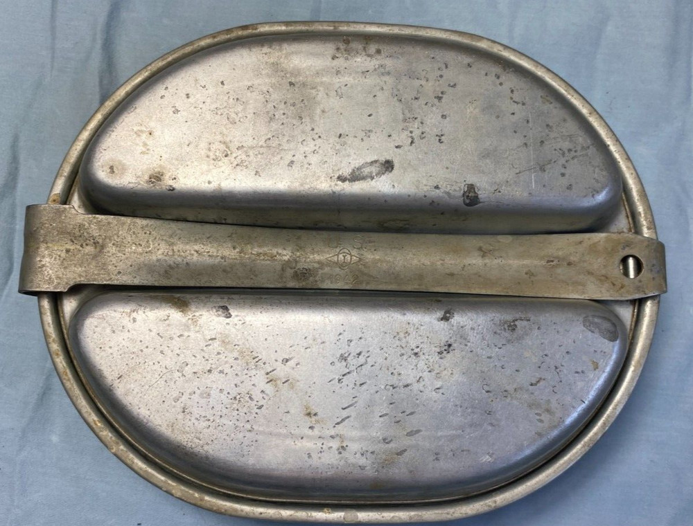 US WW2 M1942 Mess Kit Meat Can Early War Zinc Plated Steel W/ Cutlery
